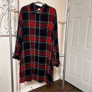 Old Navy Women’s Swing Shirt Flannel Dress XXL Long Sleeve Red Navy Plaid